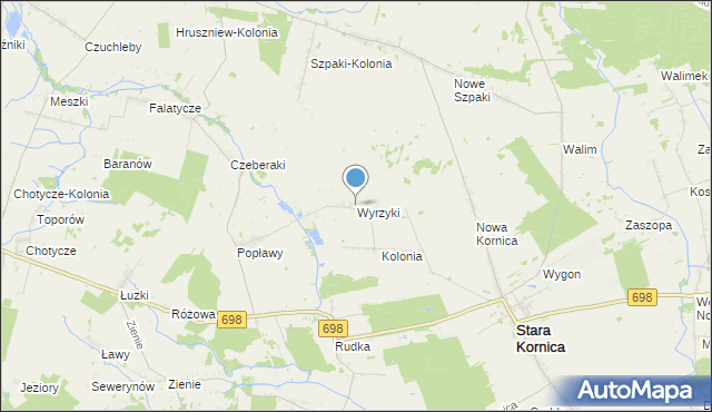 mapa Wyrzyki, Wyrzyki gmina Stara Kornica na mapie Targeo